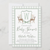 Preppy Southern Deer Sage Green Boy Baby shower Kaart (Voorkant)