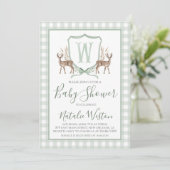 Preppy Southern Deer Sage Green Boy Baby shower Kaart (Staand voorkant)