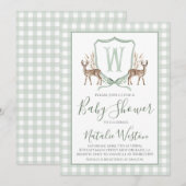 Preppy Southern Deer Sage Green Boy Baby shower Kaart (Voorkant / Achterkant)