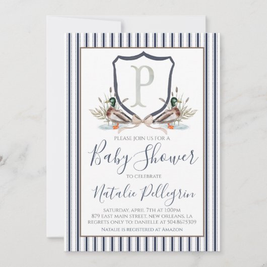 Preppy Southern Duck Boy Baby shower Kaart (Voorkant)