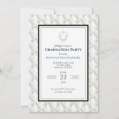 Preppy Southern Gingham Monogram Afstudeerfeest Kaart (Voorkant)