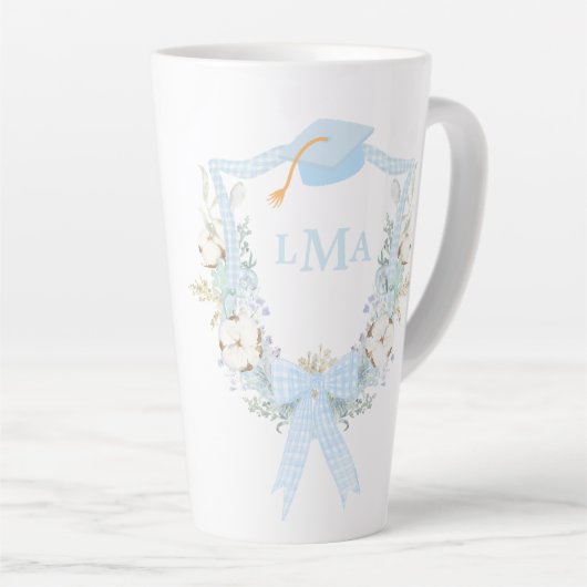 Preppy Southern Gingham monogram Afstuderen Latte Mok (Rechterhoek)