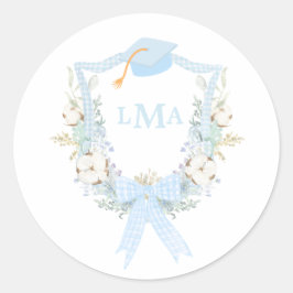 Preppy Southern Gingham monogram Afstuderen Ronde Sticker