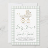 Preppy Southern Green Boy Carriage Baby shower Kaart (Voorkant)