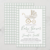 Preppy Southern Green Boy Carriage Baby shower Kaart (Voorkant / Achterkant)