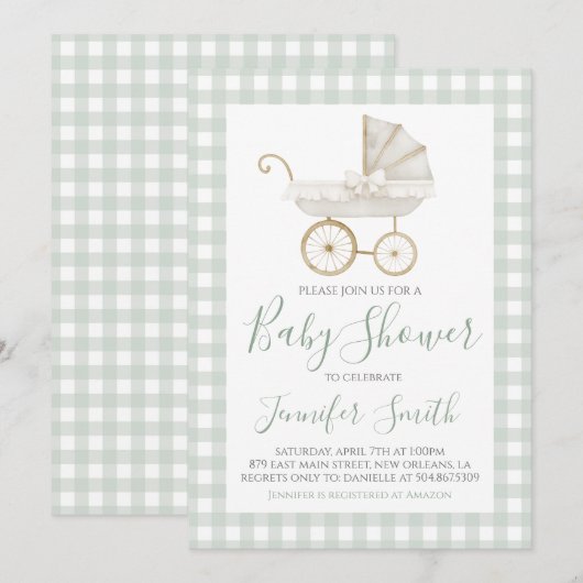 Preppy Southern Green Boy Carriage Baby shower Kaart (Voorkant / Achterkant)