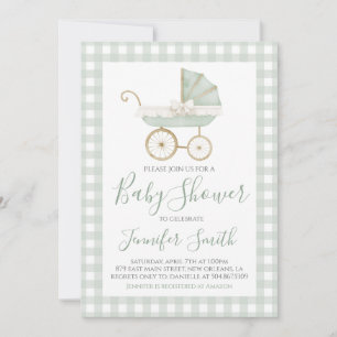 Preppy Southern Green Boy Carriage Baby shower Kaart