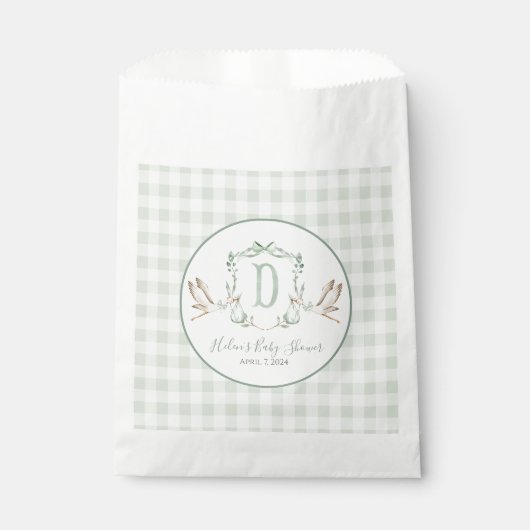 Preppy Southern Green Boy Stork Baby shower Bedankzakje (Voorkant)
