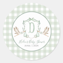 Preppy Southern Green Boy Stork Baby shower Ronde Sticker