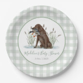 Preppy Southern Green Duck Dog Baby shower Papieren Bordje (Voorkant)