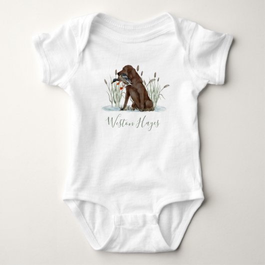 Preppy Southern Green Duck Dog Boy Baby shower Romper (Voorkant)