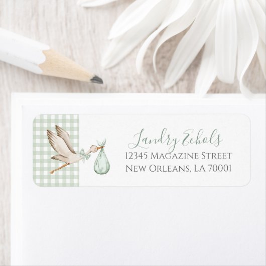 Preppy Southern Green Stork Adresetiketten Etiket (Insitu)