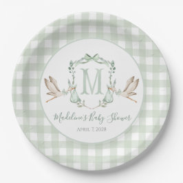 Preppy Southern Green Stork Baby shower Papieren Bordje