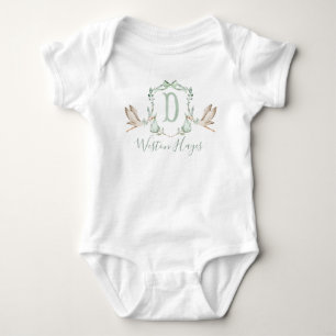Preppy Southern Green Stork Boy Baby shower Romper