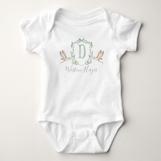 Preppy Southern Green Stork Boy Baby shower Romper (Voorkant)