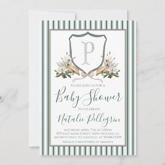 Preppy Southern Pelican Boy Baby shower Kaart