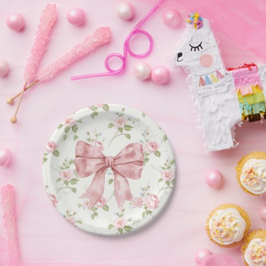 Preppy Southern Pink Bow Girl Baby shower Papieren Bordje (Feest)