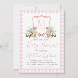 Preppy Southern Pink Dog Girl Baby shower Kaart