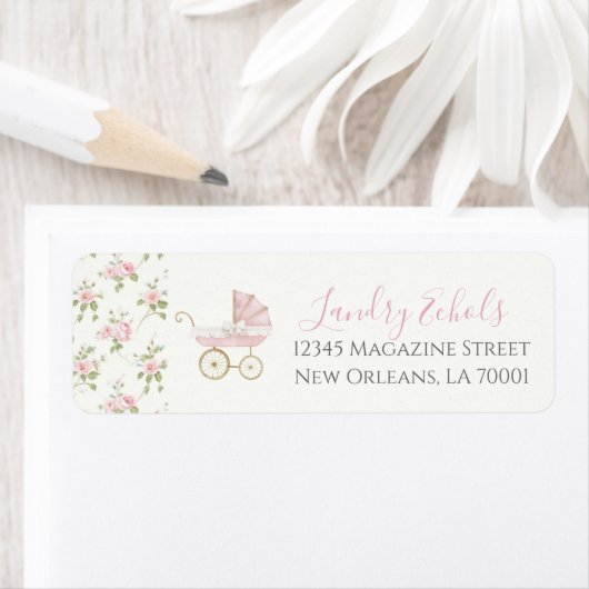 Preppy Southern Pink Floral Baby shower Etiket (Insitu)