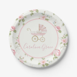 Preppy Southern Pink Floral Girl Baby shower Papieren Bordje