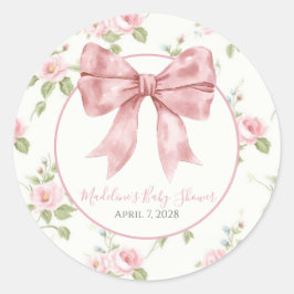Preppy Southern Pink Floral Girl Baby shower Ronde Sticker
