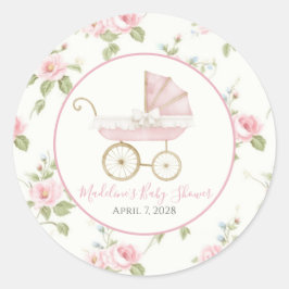 Preppy Southern Pink Floral Girl Baby shower Ronde Sticker