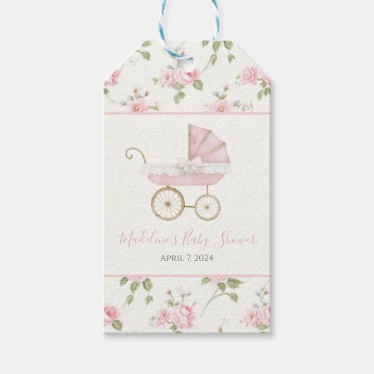 Preppy Southern Pink Girl Bloemen Baby shower Cadeaulabel (Voorkant)