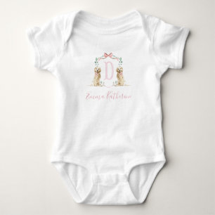 Preppy Southern Pink Girl Dog Baby shower Baby Romper