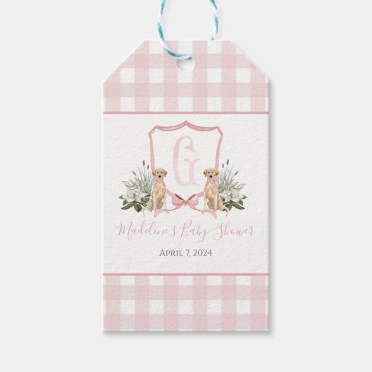 Preppy Southern Pink Girl Dog Baby shower Cadeaulabel (Voorkant)