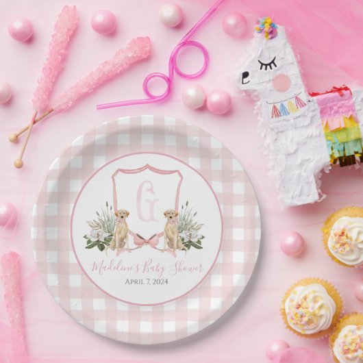 Preppy Southern Pink Girl Dog Baby shower Papieren Bordje (Feest)
