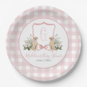 Preppy Southern Pink Girl Dog Baby shower Papieren Bordje (Voorkant)