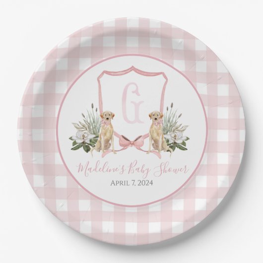 Preppy Southern Pink Girl Dog Baby shower Papieren Bordje (Voorkant)