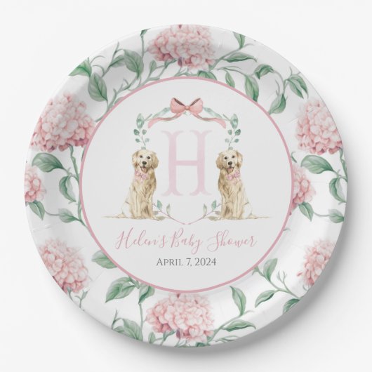 Preppy Southern Pink Girl Dog Baby shower Papieren Bordje (Voorkant)