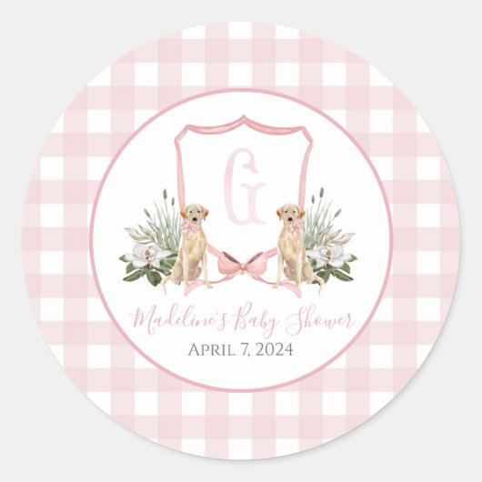 Preppy Southern Pink Girl Dog Baby shower Ronde Sticker (Voorkant)