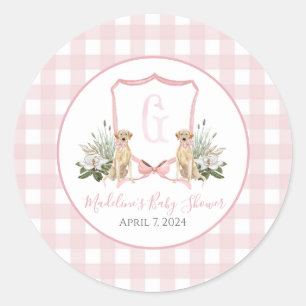 Preppy Southern Pink Girl Dog Baby shower Ronde Sticker