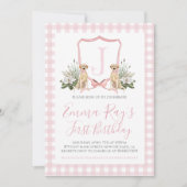 Preppy Southern Pink Girl Hond eerste verjaardag Kaart (Voorkant)