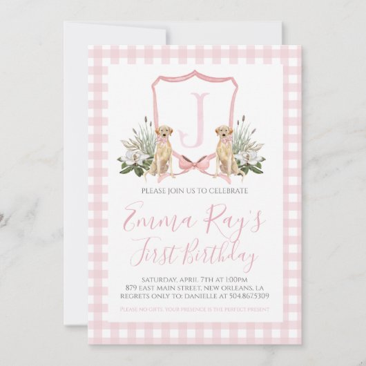 Preppy Southern Pink Girl Hond eerste verjaardag Kaart (Voorkant)