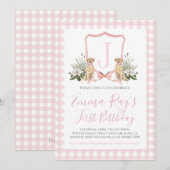 Preppy Southern Pink Girl Hond eerste verjaardag Kaart (Voorkant / Achterkant)