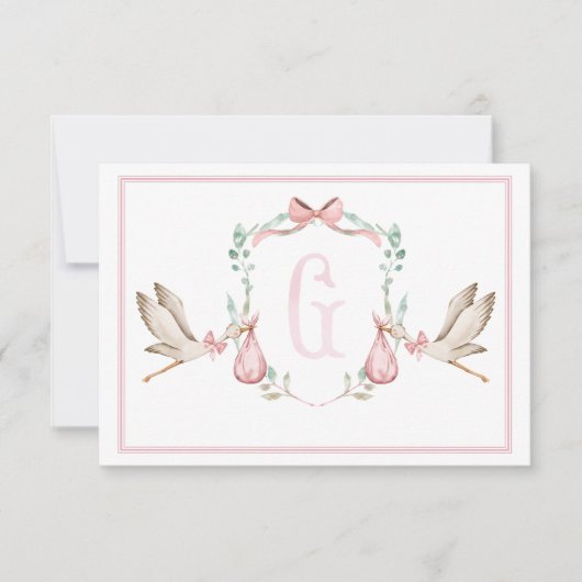 Preppy Southern Pink Meisje Ooievaar Dank je kaart (Voorkant)