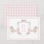 Preppy Southern Pink Meisje Ooievaar Dank je kaart (Voorkant / Achterkant)