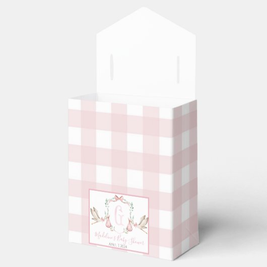 Preppy Southern Pink Meisje Stork Baby shower Bedankdoosjes (Geopend)