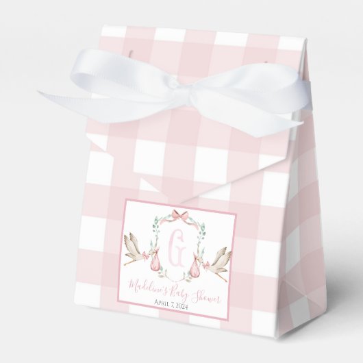 Preppy Southern Pink Meisje Stork Baby shower Bedankdoosjes (Voorkant Zijde)