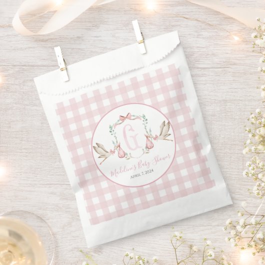 Preppy Southern Pink Meisje Stork Baby shower Bedankzakje (Geknipt)