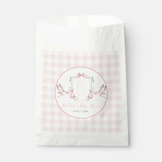 Preppy Southern Pink Meisje Stork Baby shower Bedankzakje (Voorkant)