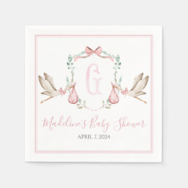 Preppy Southern Pink Meisje Stork Baby shower Servet