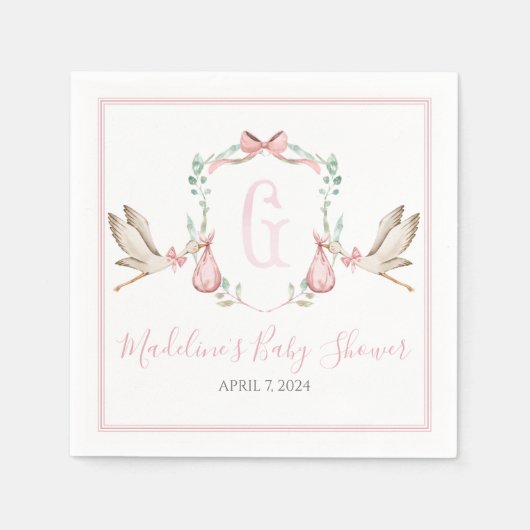 Preppy Southern Pink Meisje Stork Baby shower Servet (Voorkant)