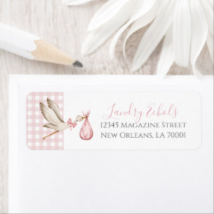 Preppy Southern Pink Stork Adresetiketten Etiket