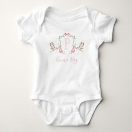 Preppy Southern Pink Stork Girl Baby shower Romper