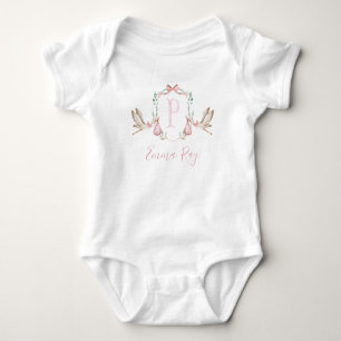Preppy Southern Pink Stork Girl Baby shower Romper