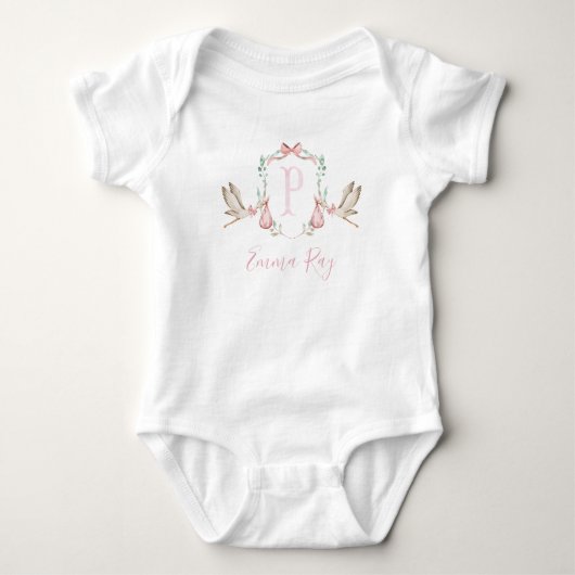 Preppy Southern Pink Stork Girl Baby shower Romper (Voorkant)